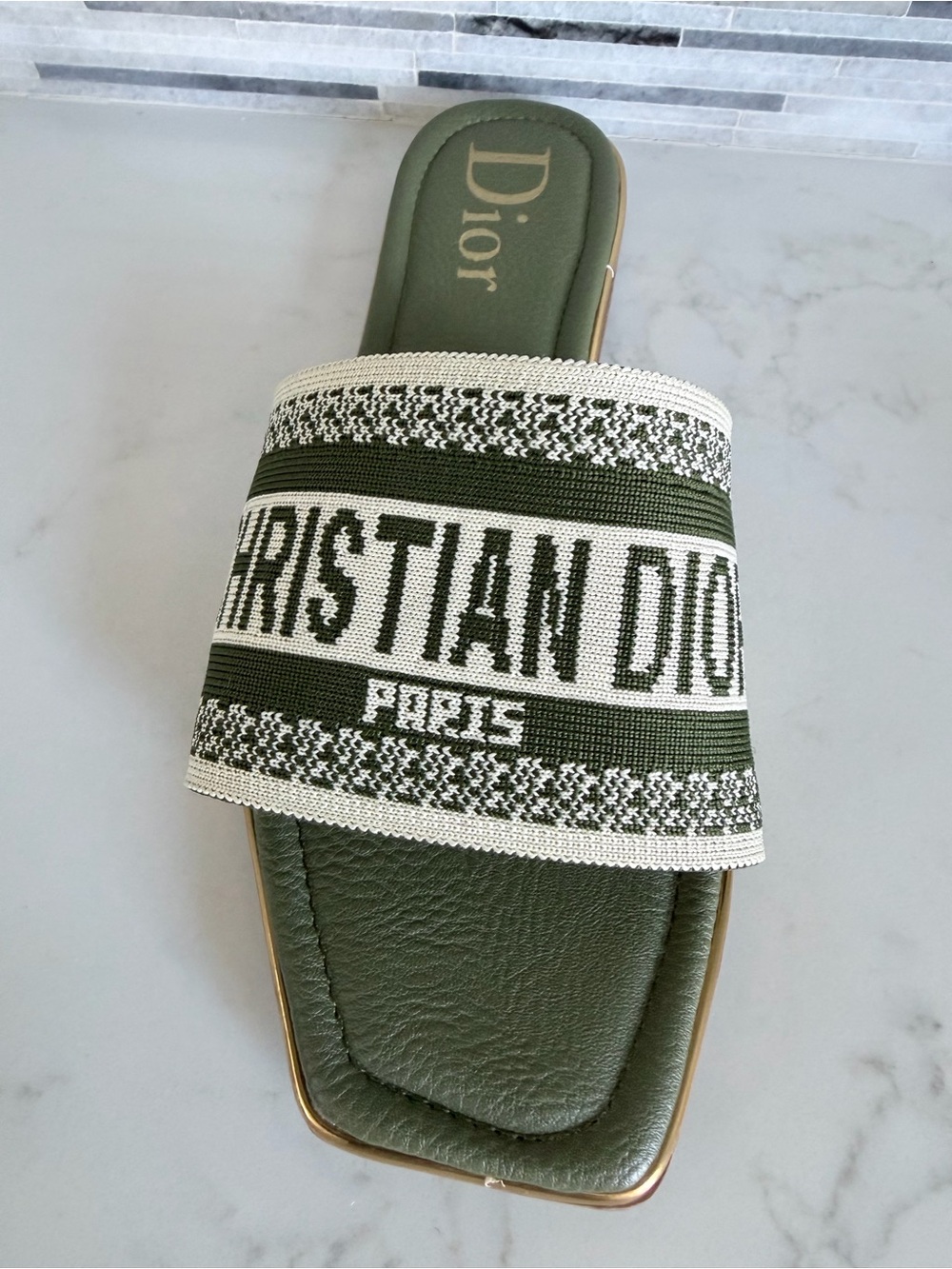 Dior Olive Green Logo Canvas Slide Sandals size 7 - Picture 6 of 12